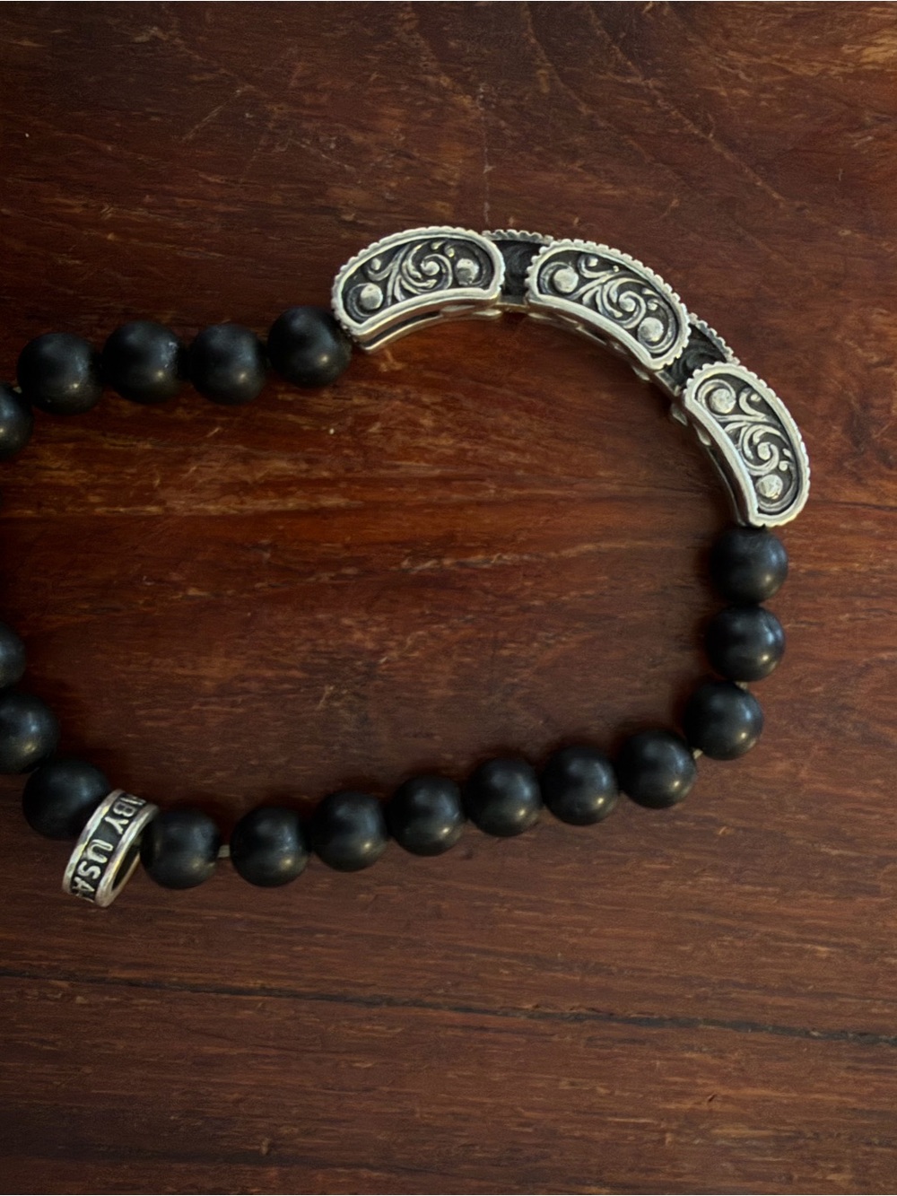 King Baby Studio Black Beaded Silver Accent Necklace